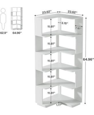 6-Tier Corner Bookshelf, 64.9 Inch Tall Bookcase with Anti-Drop Panel, Industrial Freestanding Corner Shelf Display Rack Storage Organizer