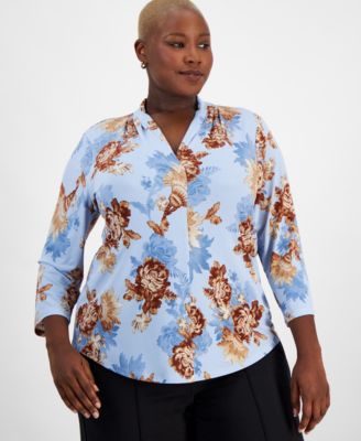 JM Collection - Plus Size Vintage Enchantment V-Neck Top, Created for Macy's
