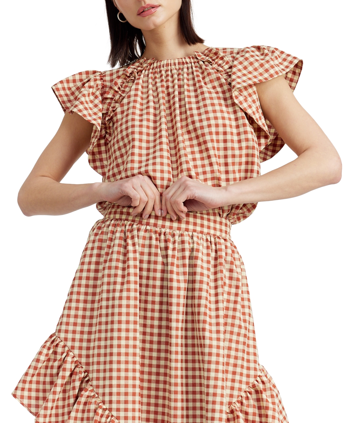 En Saison Women's Juni Gingham Ruffled Short-Sleeve Blouse