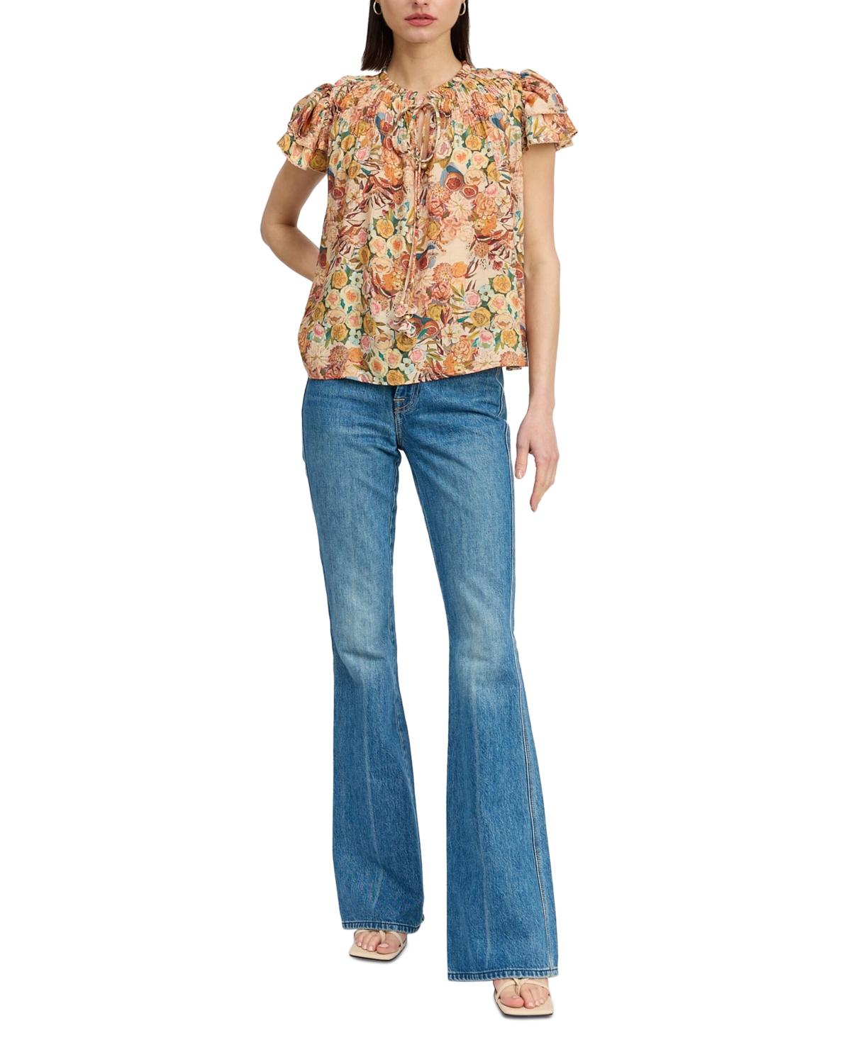 En Saison Women's Candela Tie-Neck Ruffle-Sleeve Top