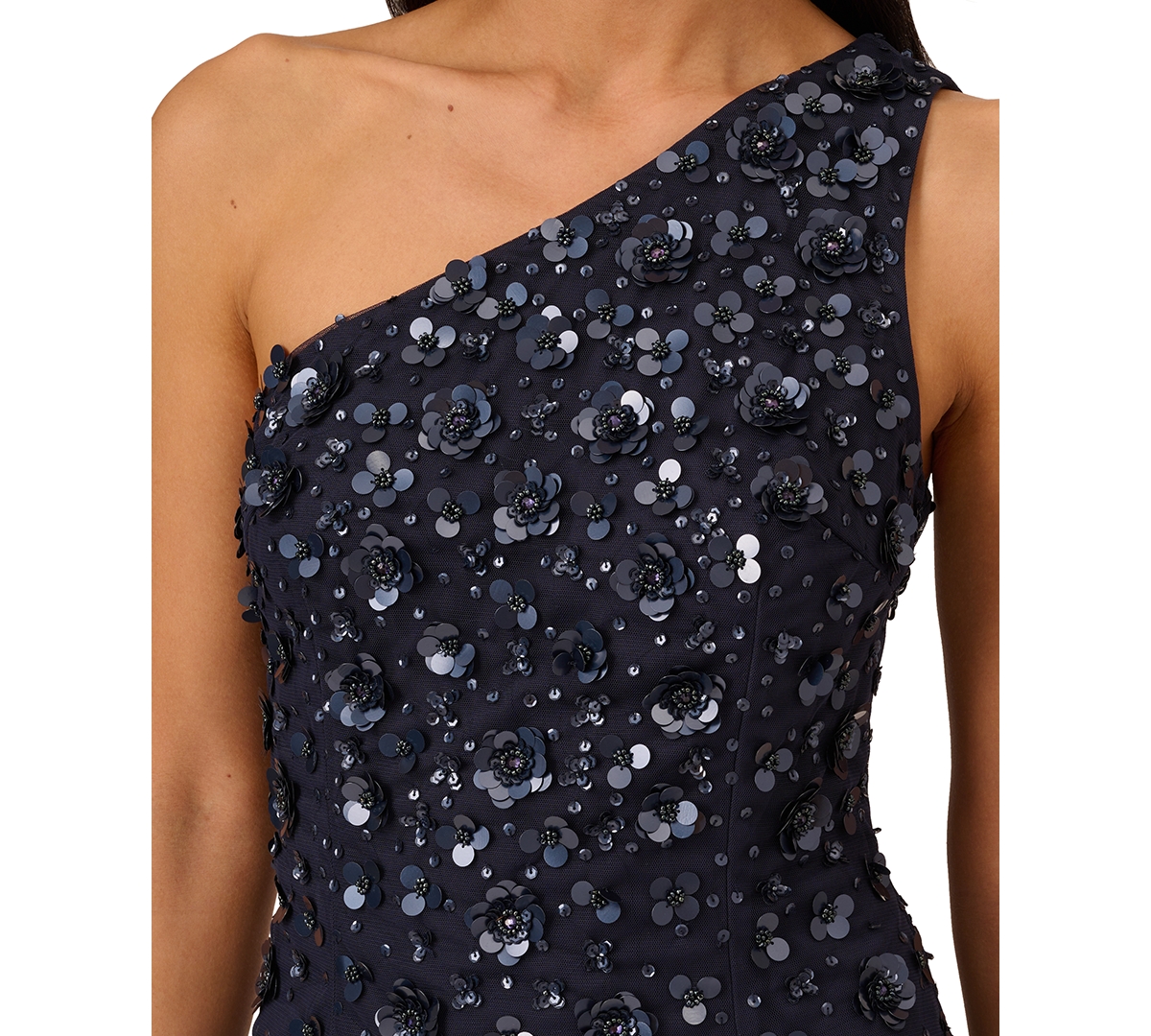 Adrianna Papell Women's Floral-Beaded One-Shoulder Gown