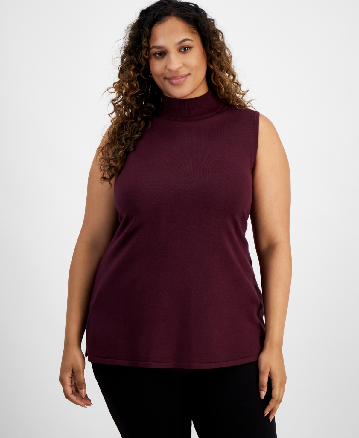 JM COLLECTION PLUS SIZE MOCK-NECK SLEEVELESS SWEATER, CREATED FOR MACY'S 