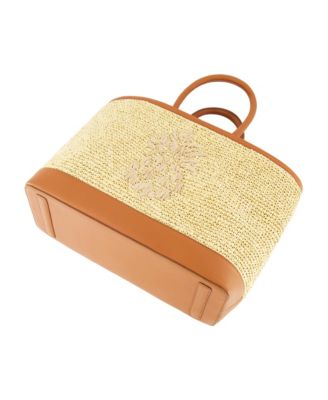 Leather Trim Raffia Tote with pouch