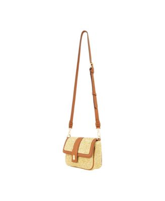 Raffia Flap Bag with Double Leather Strap