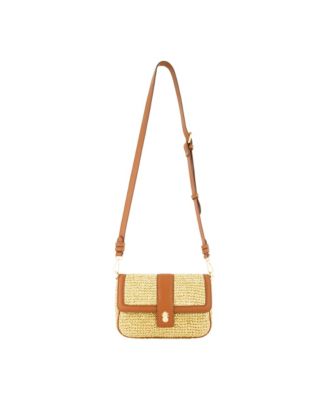 Raffia Flap Bag with Double Leather Strap