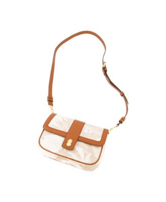 Leather Trim Floral Crossbody Flap