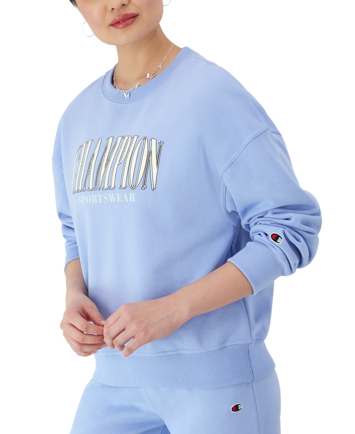 Champion Women's Long-Sleeve Fleece Crewneck Logo Sweatshirt