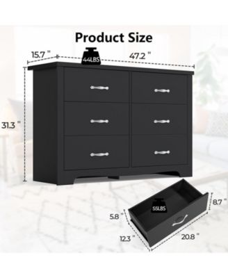 6 Drawer Dresser Black Wood Dresser with Deep Drawers Double Dresser for Bedroom