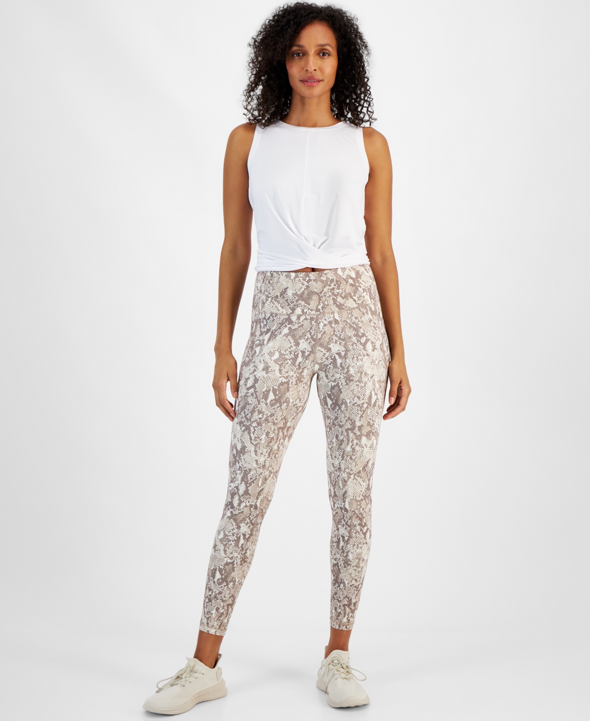 Plus Size Compression Snake-Print 7/8 Leggings, Created for Macy's - Organic Sand