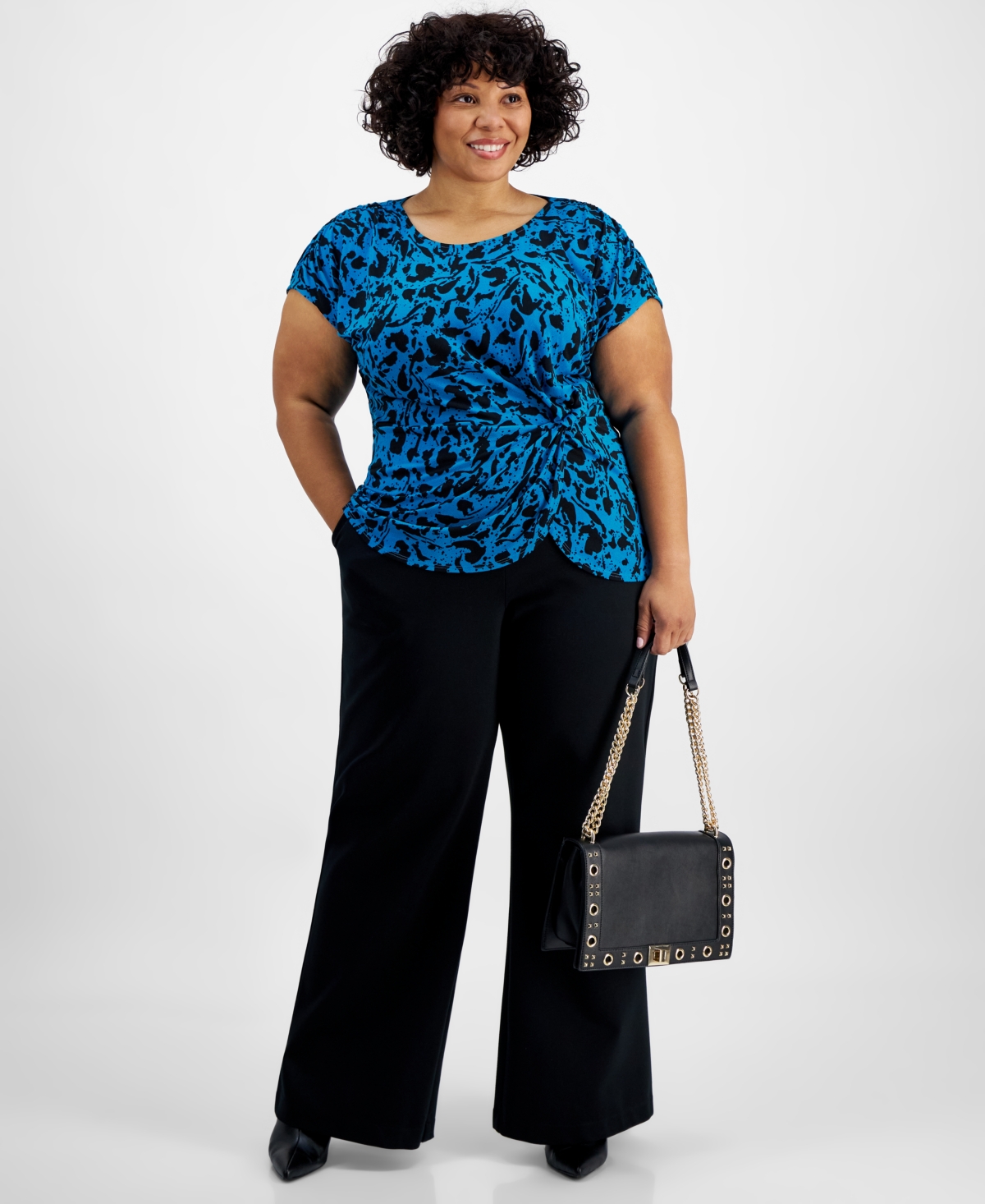 I.n.c. International Concepts Plus Size Printed Gathered Top, Created for Macy's