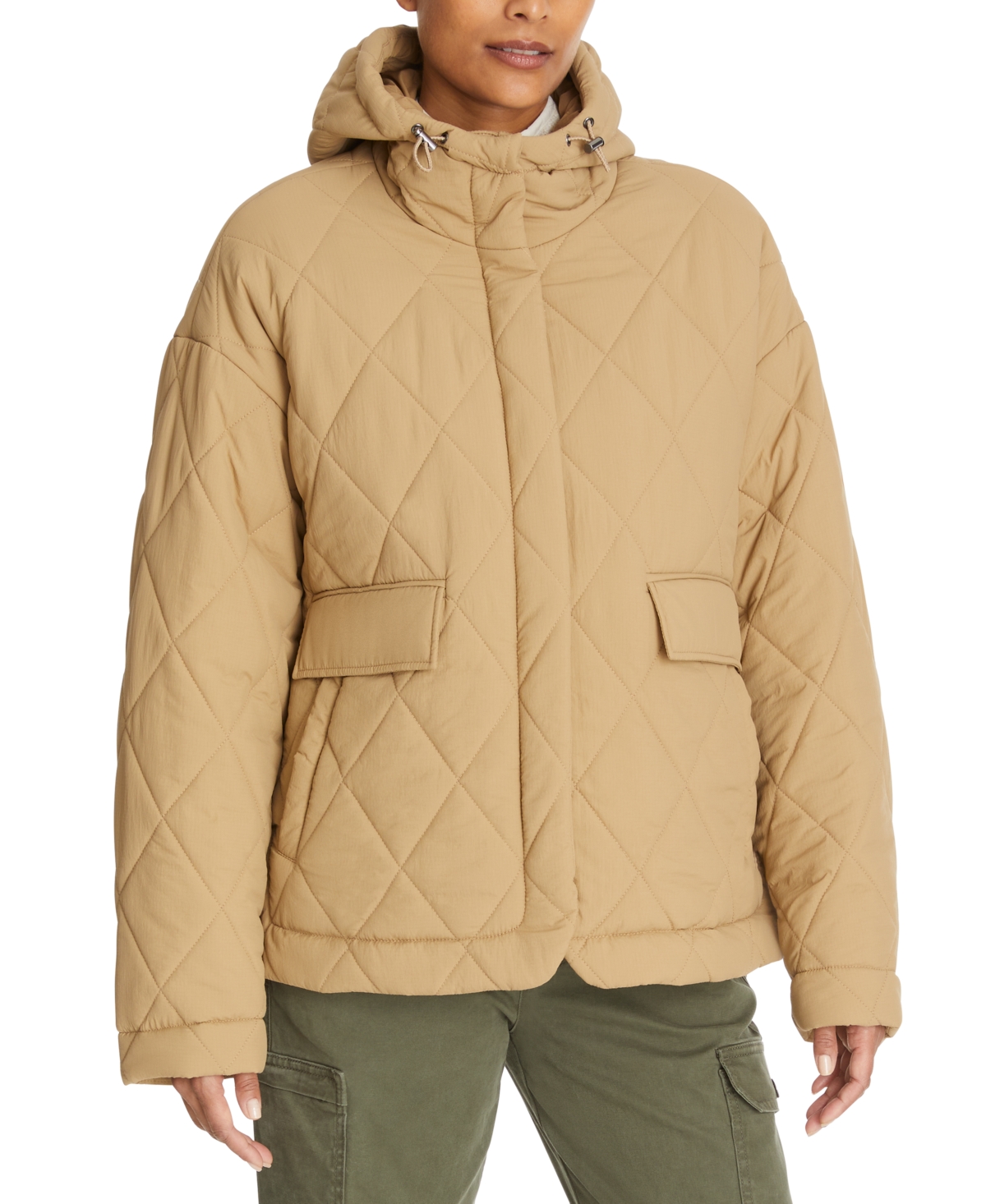 Women's High-Low Quilted Outdoor Puffer - Kelp