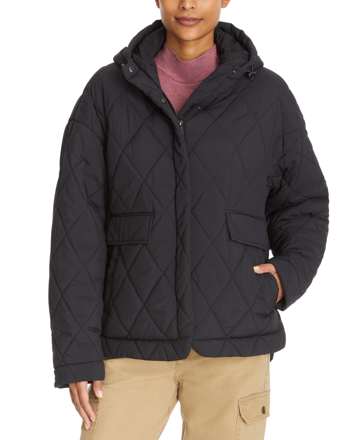 Women's High-Low Quilted Outdoor Puffer - Black Beauty