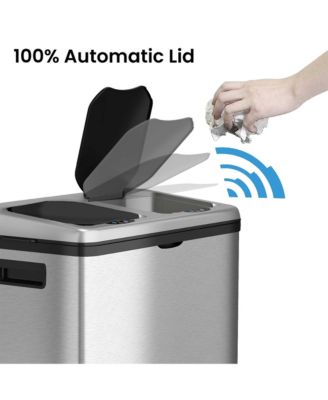 Stainless Steel Sensor Trash Can and Recycle Bin with Wheels and AbsorbX Odor Filter 16 Gallon Silver