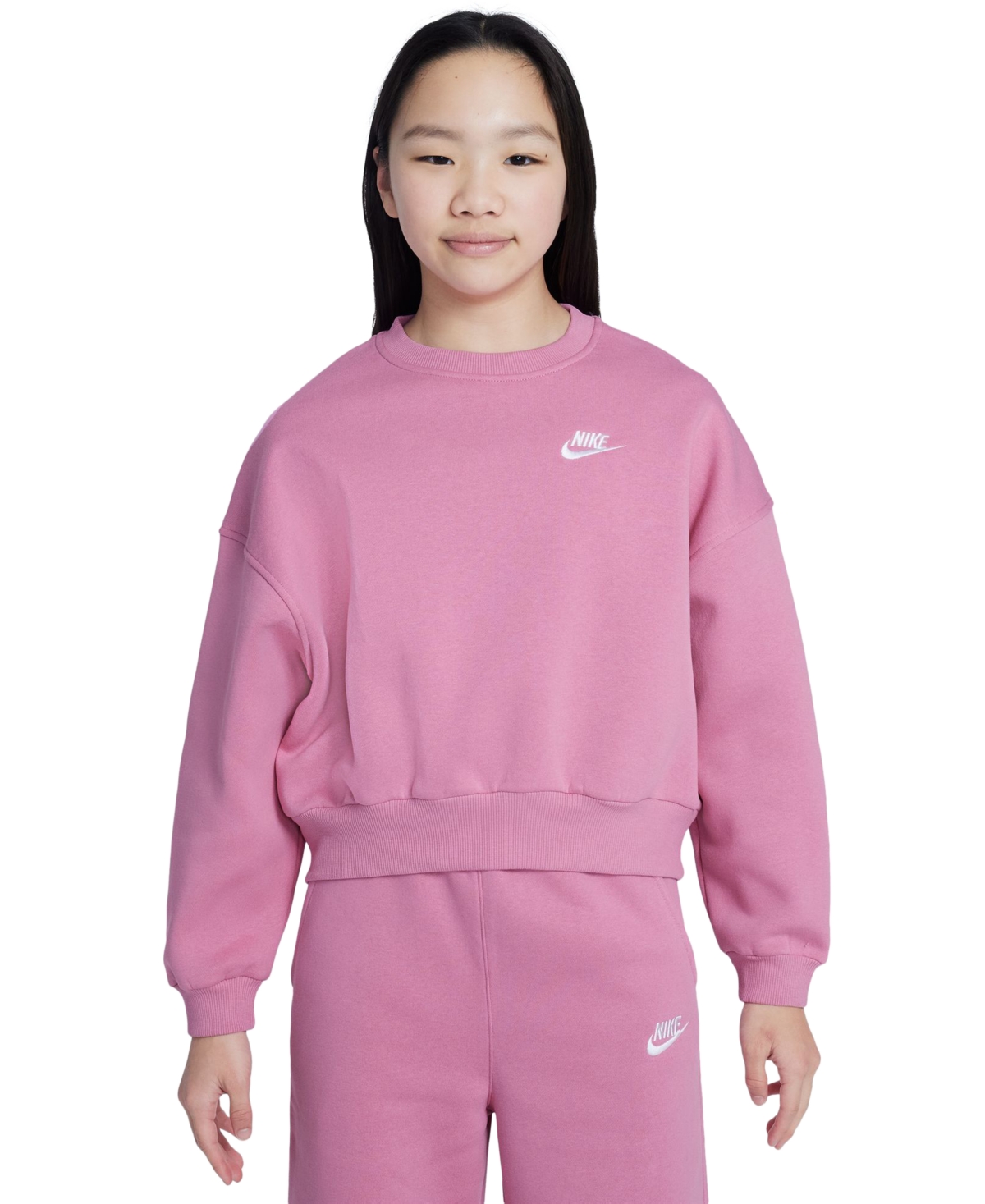 Nike Big Girls Sportswear Club Fleece Crewneck Sweatshirt -white
