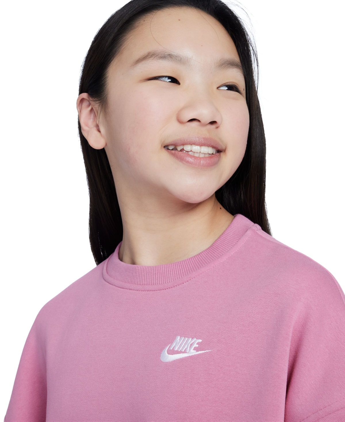 Nike Big Girls Sportswear Club Fleece Crewneck Sweatshirt -white