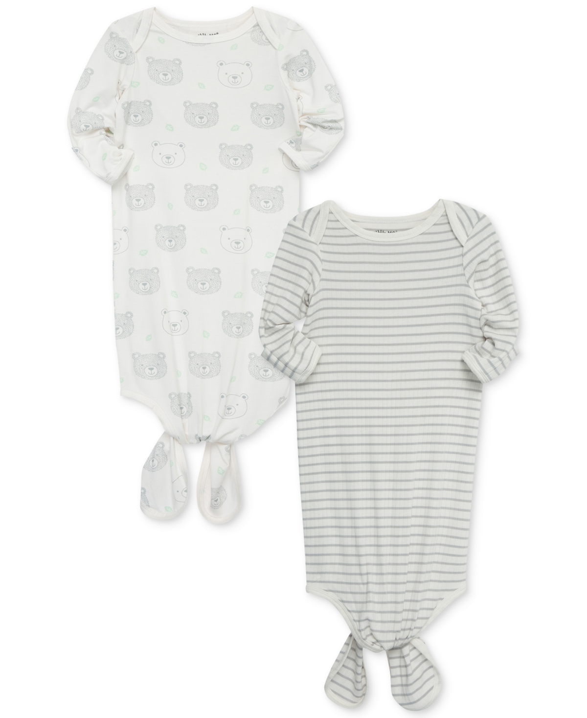 Little Me Baby Bear-print & Stripes Knotted Gowns, Pack Of 2 In White