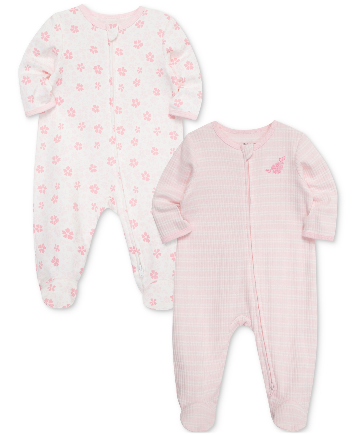 Little Me Baby Girls Petals Cotton Footed Coveralls, 2 Piece Set