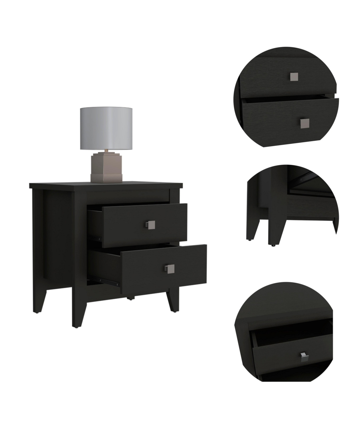 Fm Furniture Breeze Four-Legged Modern Bedroom Nightstand, with Two Drawers