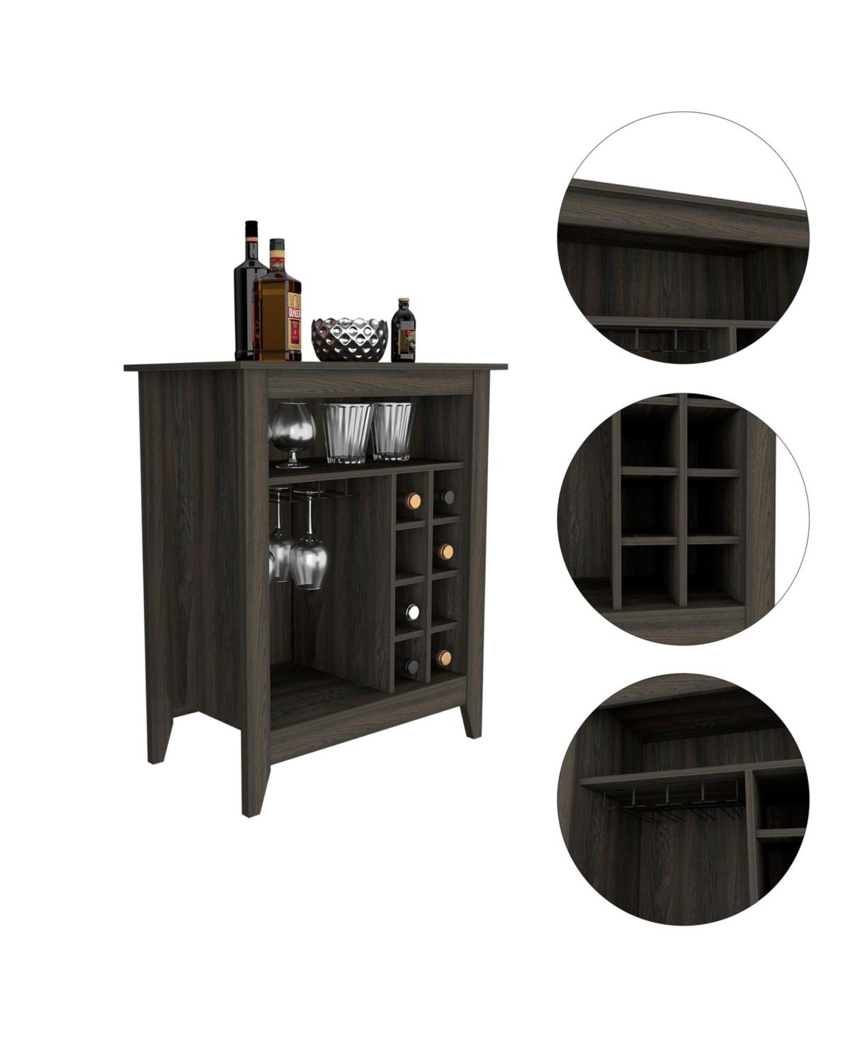 Fm Furniture Future Bar Cabinet, Six Built-in Wine Rack, One Open Drawer, One Open Shelf