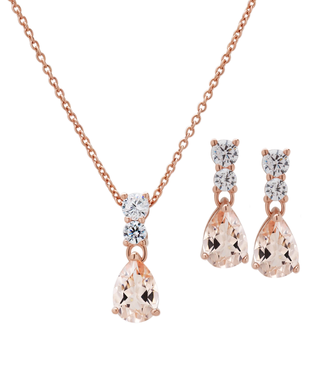 2-Pc. Set Simulated Morganite (1-3/8 ct. t.w.) & Lab Grown White Sapphire (3/4 ct. t.w.) Pear Pendant Necklace & Matching Drop Earrings in Rose Gold-P