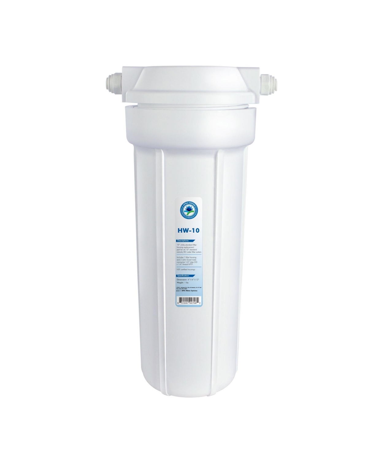 Apec 10" White Standard Filter Housing with 1/4" John Guest Fittings - White