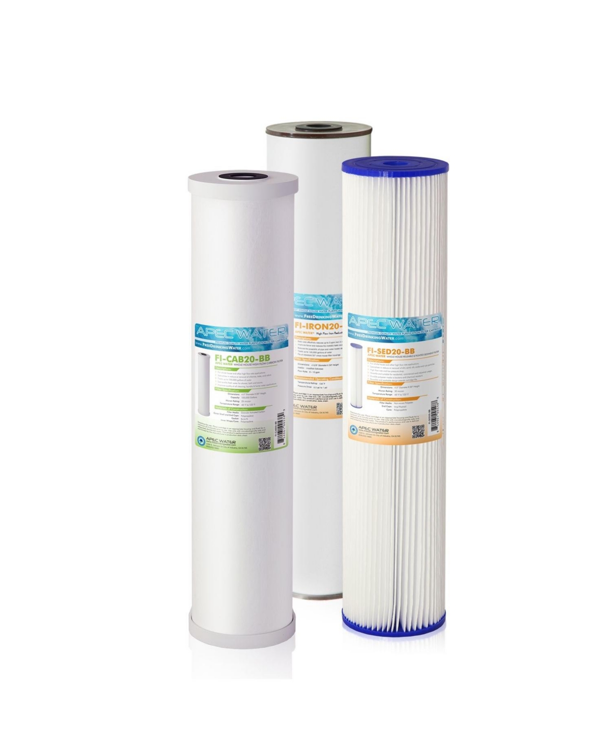 Apec 20" Whole House Sediment, Iron, Carbon Replacement filter set for CB3-sed-iron-CAB20-bb - Assorted Pre-pack (See Table 9