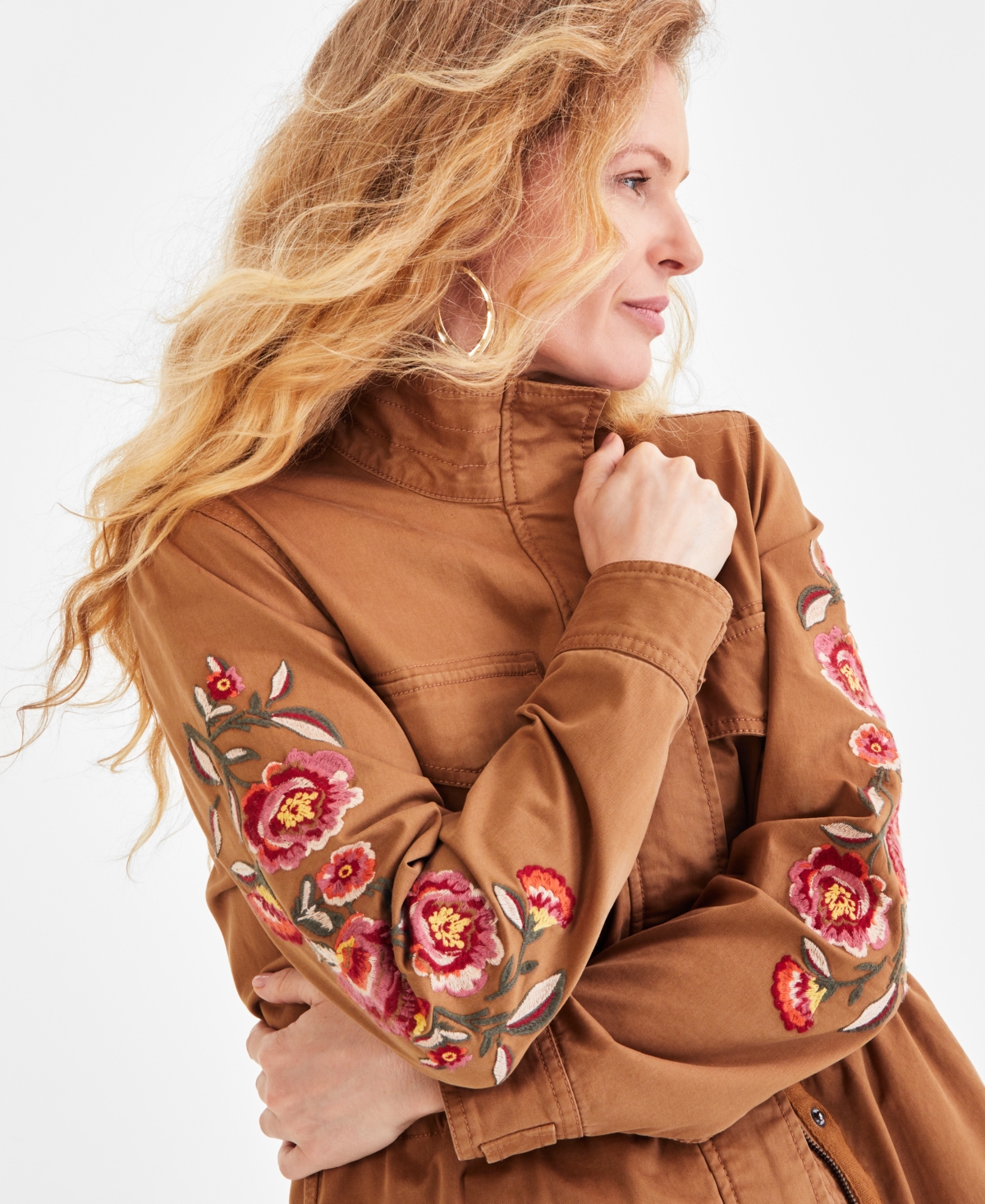 Sherpa Jacket With Embroidery Caramel Sherpa Jacket With Embroidery Caramel
