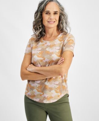 売れ筋商品|||スタイルアンドコー カットソー トップス レディース Women's Printed Crewneck Short-Sleeve T-Shirt, Exclusively at Macy's Yellow Stripe Style & Co Women's Printed Crewneck Short-Sleeve Tee