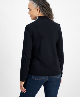 Petite Mock-Neck Cotton Long-Sleeve T-Shirt
