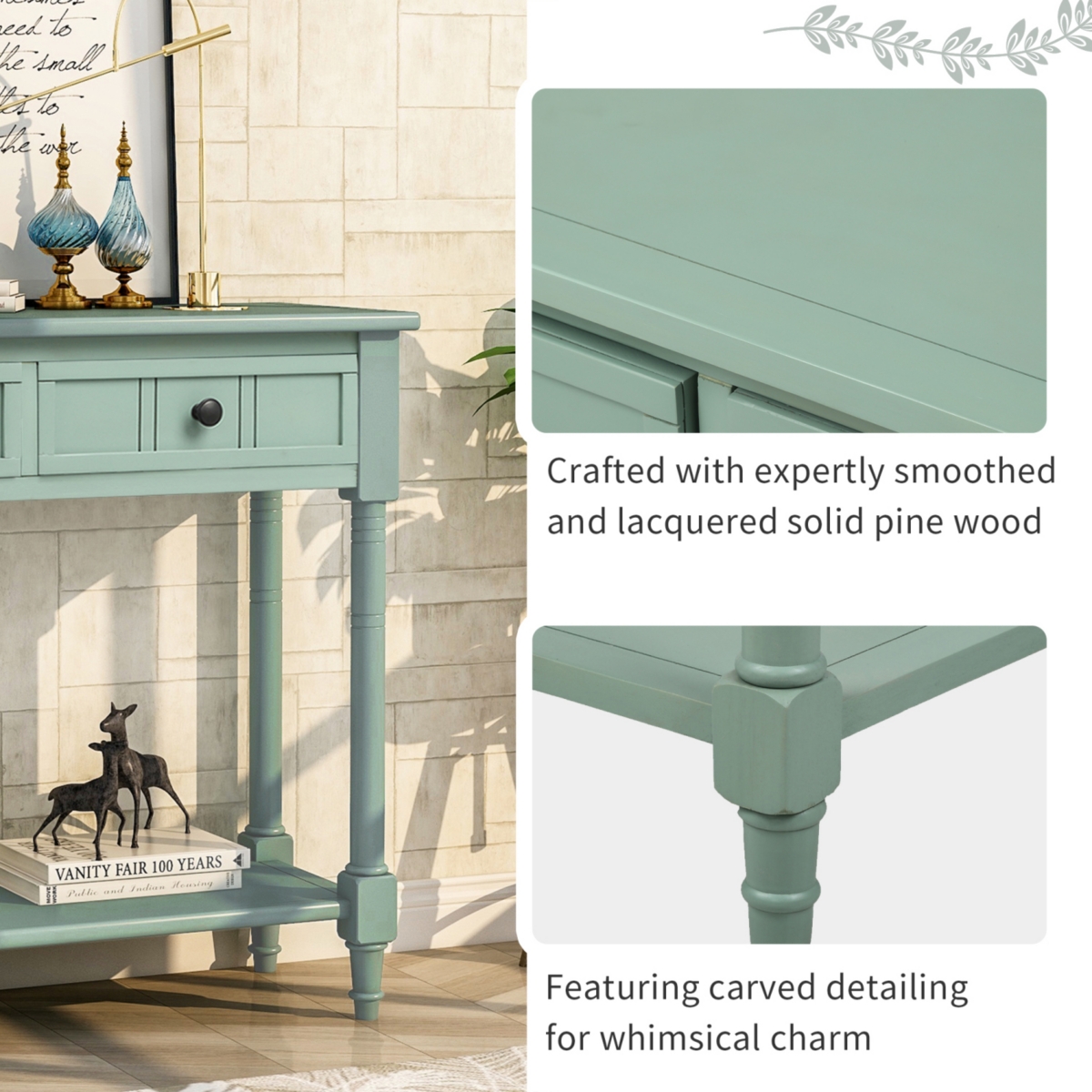 Simplie Fun Daisy Series Console Table Traditional Design With Two Drawers And Bottom Shelf