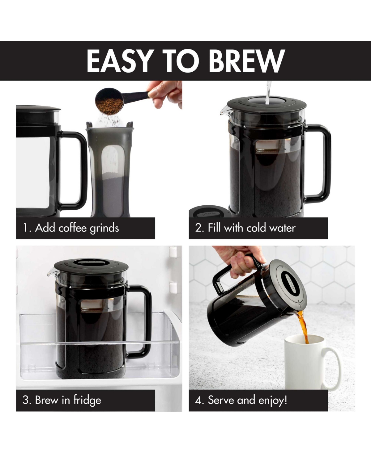 Primula Logan 1.6 Qt. Cold Brew Coffee Maker With Protective Holder Filter In Black