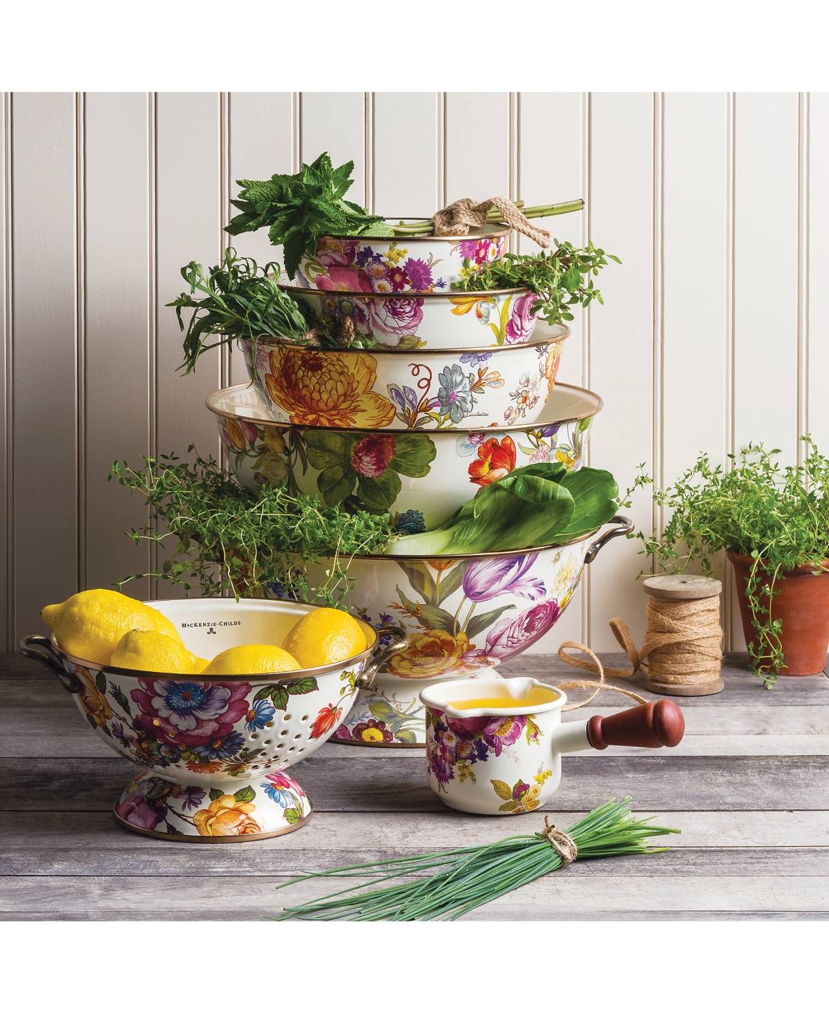 Mackenzie-Childs White Flower Market Small Everyday Bowl, 40-oz.