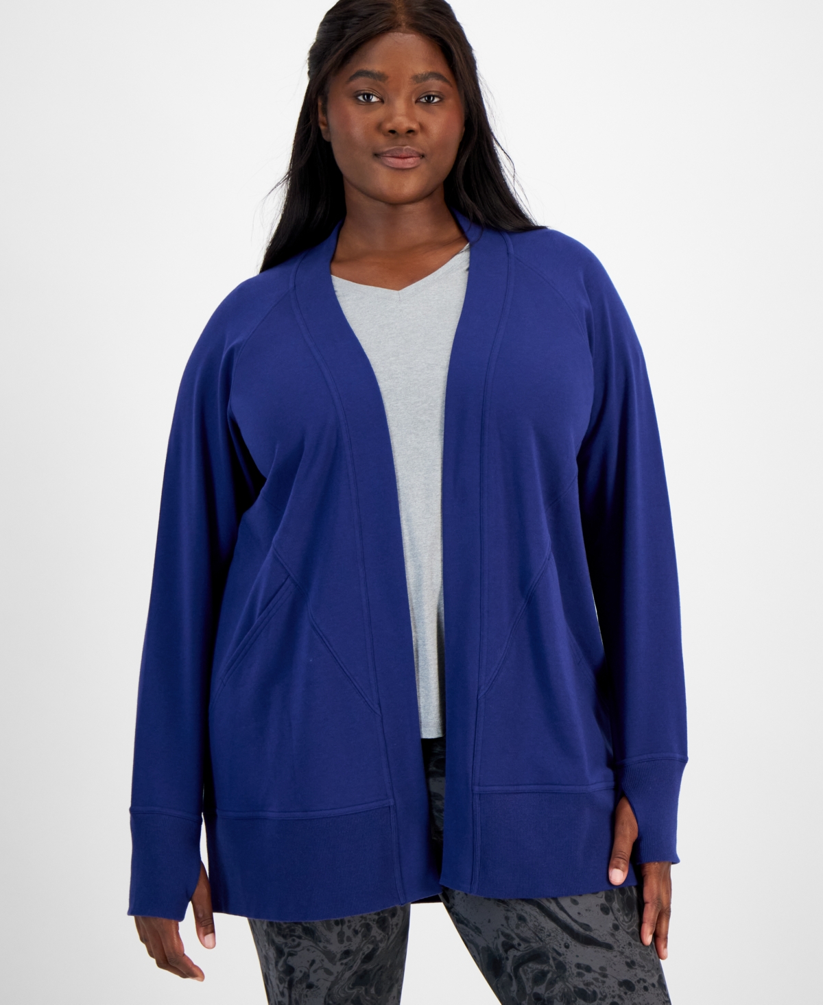Plus Size Comfort Cardigan, Created for Macy's - Tartan Blue