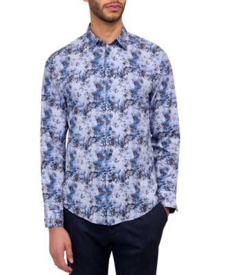 Brooklyn Brigade - Men's Non-Iron Performance Stretch Moisture-Wicking Abstract Leaf-Print Button-Down Shirt