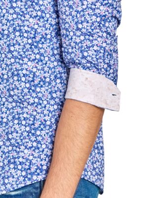 Men's Non-Iron Performance Stretch Moisture-Wicking Mini-Floral Button-Down Shirt