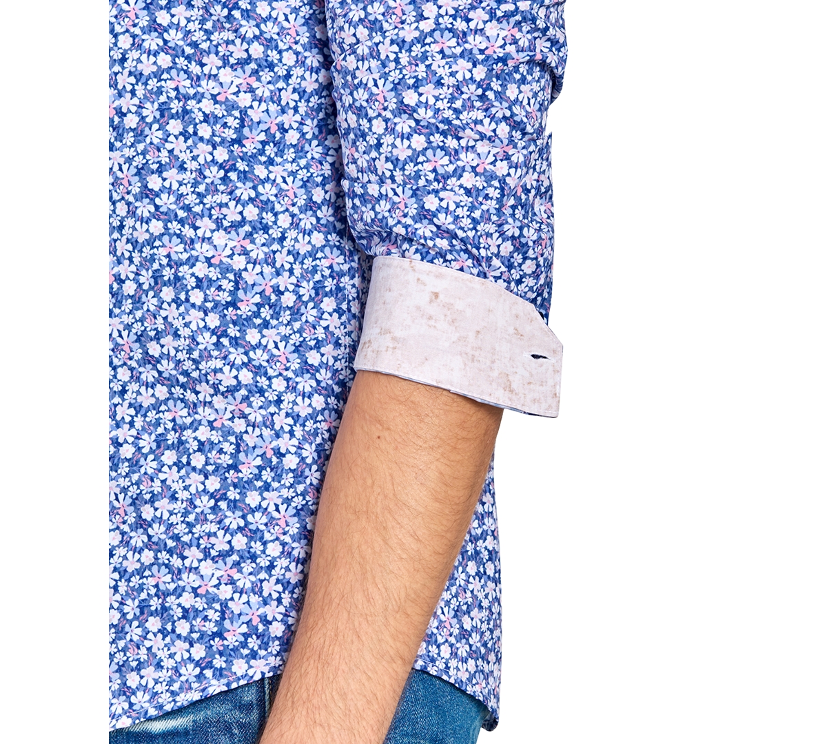 Brooklyn Brigade Men's Non-Iron Performance Stretch Moisture-Wicking Mini-Floral Button-Down Shirt -blue