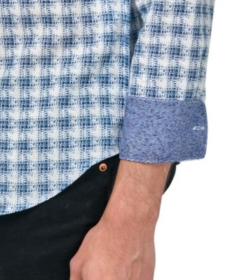 Men's Jett Moisture-Wicking Abstract Check Button-Down Mandarin Shirt