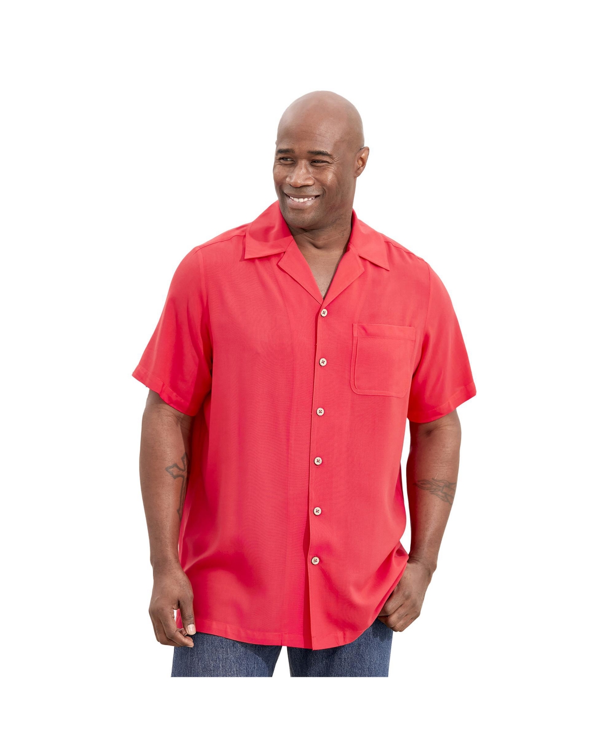 Big & Tall Ks Island Solid Rayon Short-Sleeve Shirt - Bright orange