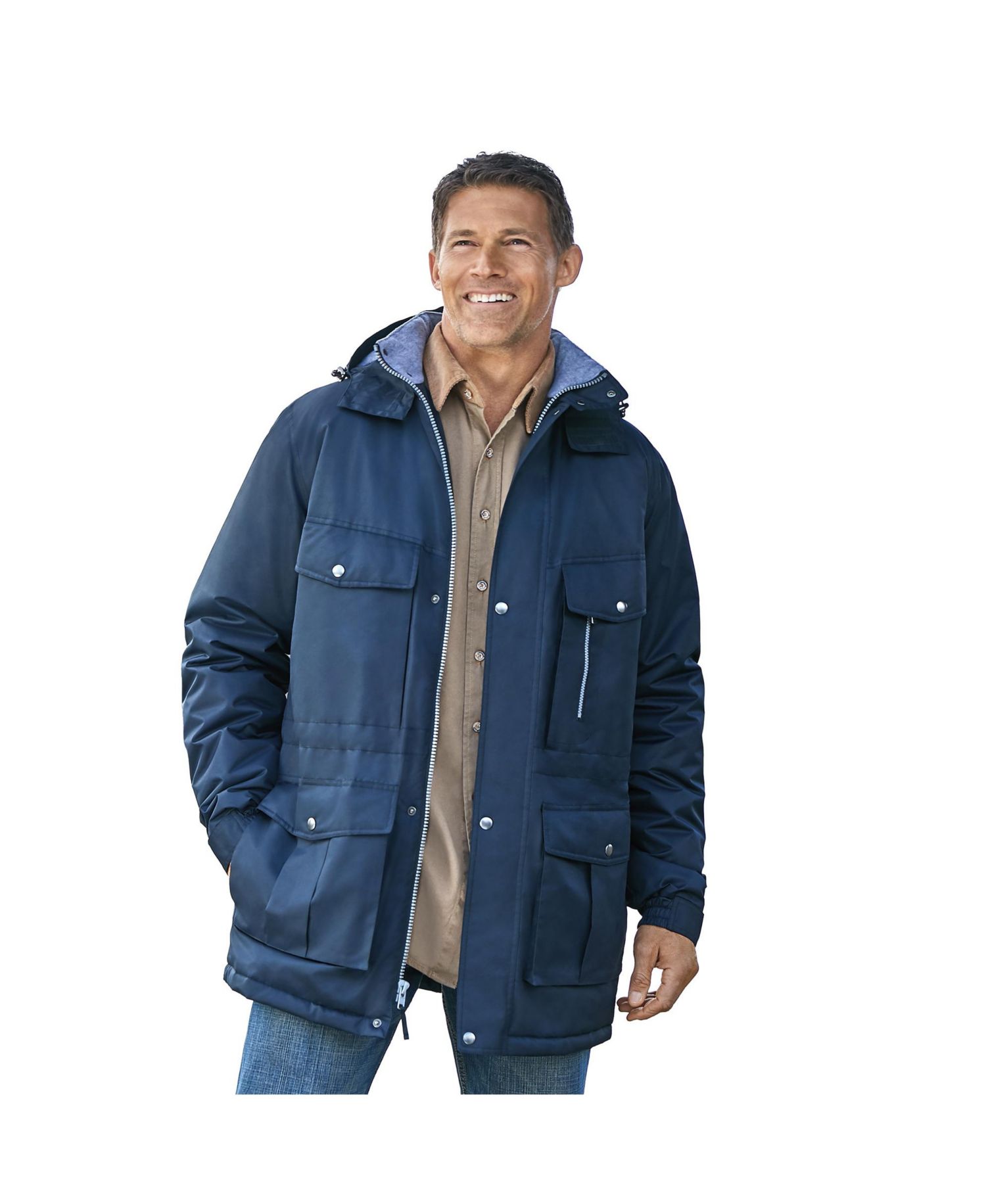 Men's by KingSize Fleece-Lined Parka with Detachable Hood and 6 Pockets