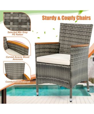 7PCS Outdoor Dining Set Patio Acacia Wood and Rattan Furniture Set w/ Cushions