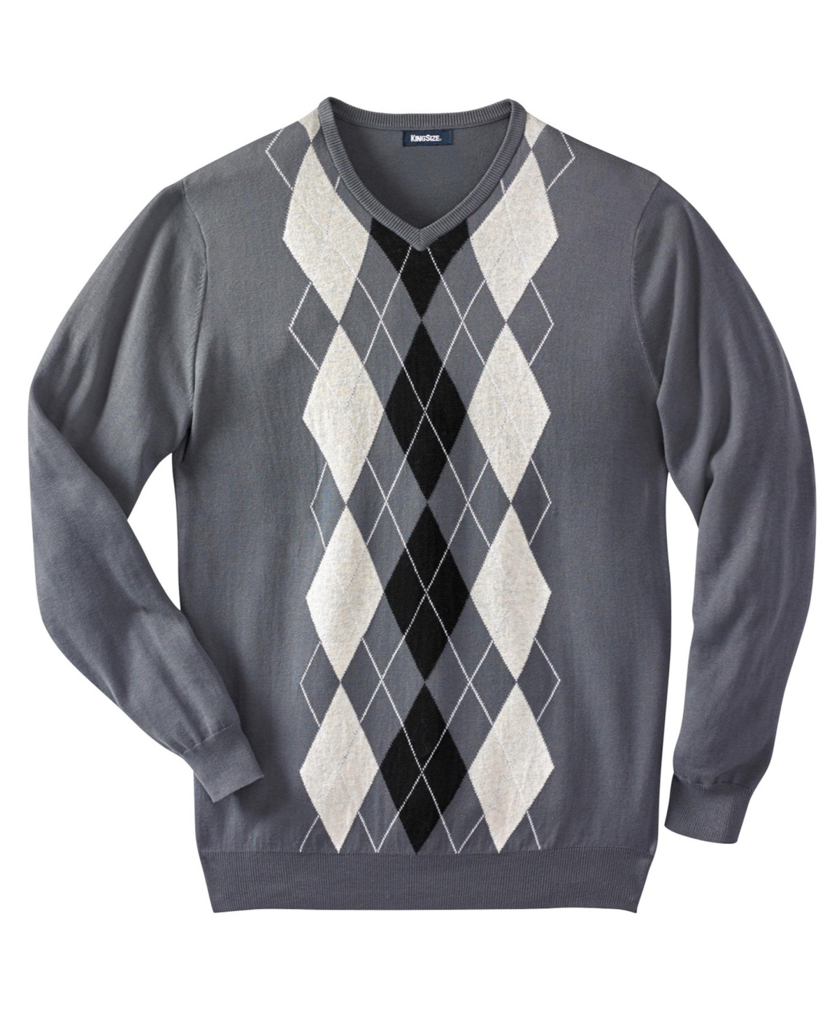 Big & Tall V-Neck Argyle Sweater - Steel argyle