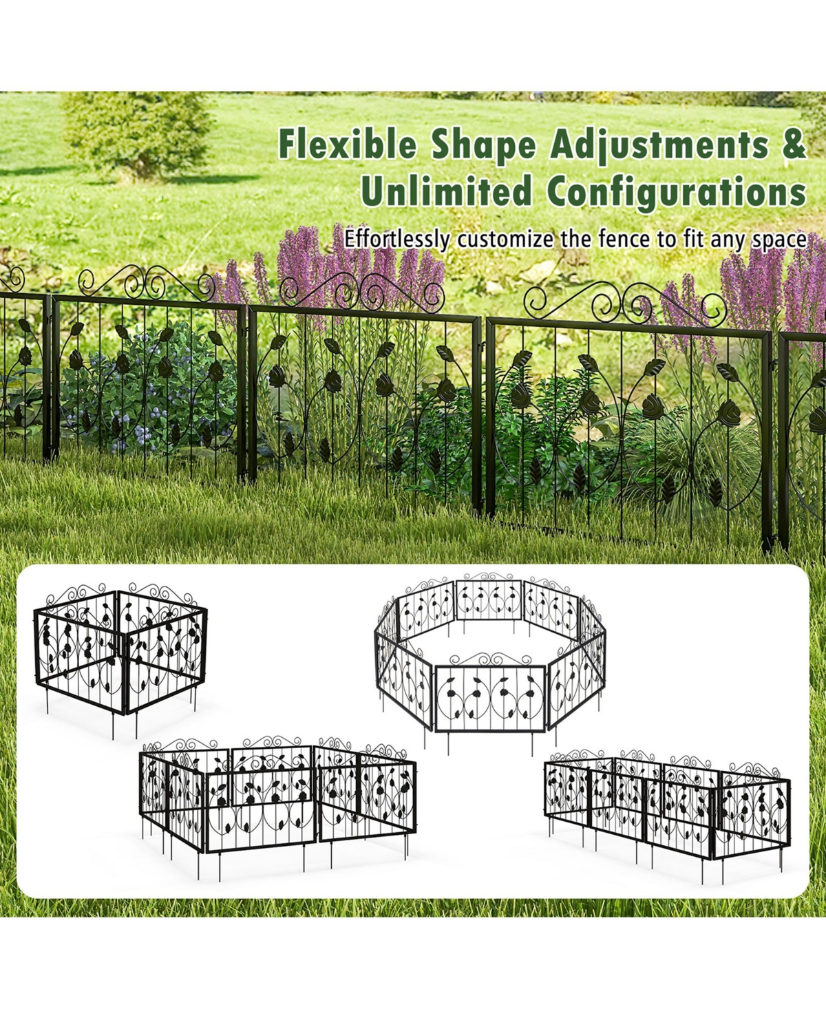 Costway Decorative Garden Fence with 8 Panels Outdoor Animal Barrier Landscape Border