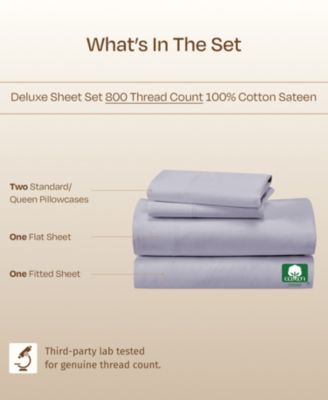 Luxury Bed Sheets Set - 800 Thread Count 100% Cotton Sheets, Deep Pocket, Soft, Cool & Breathable - Queen