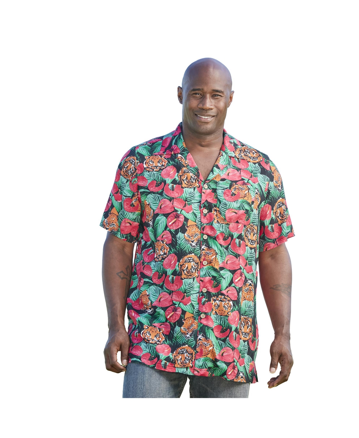 Big & Tall Printed Rayon Short-Sleeve Shirt - Surfing pineapple