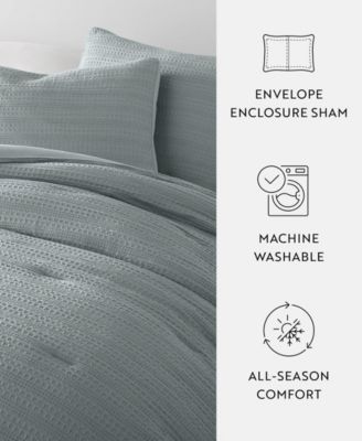 Waffle Textured 3-Piece Comforter Set, Full/Queen