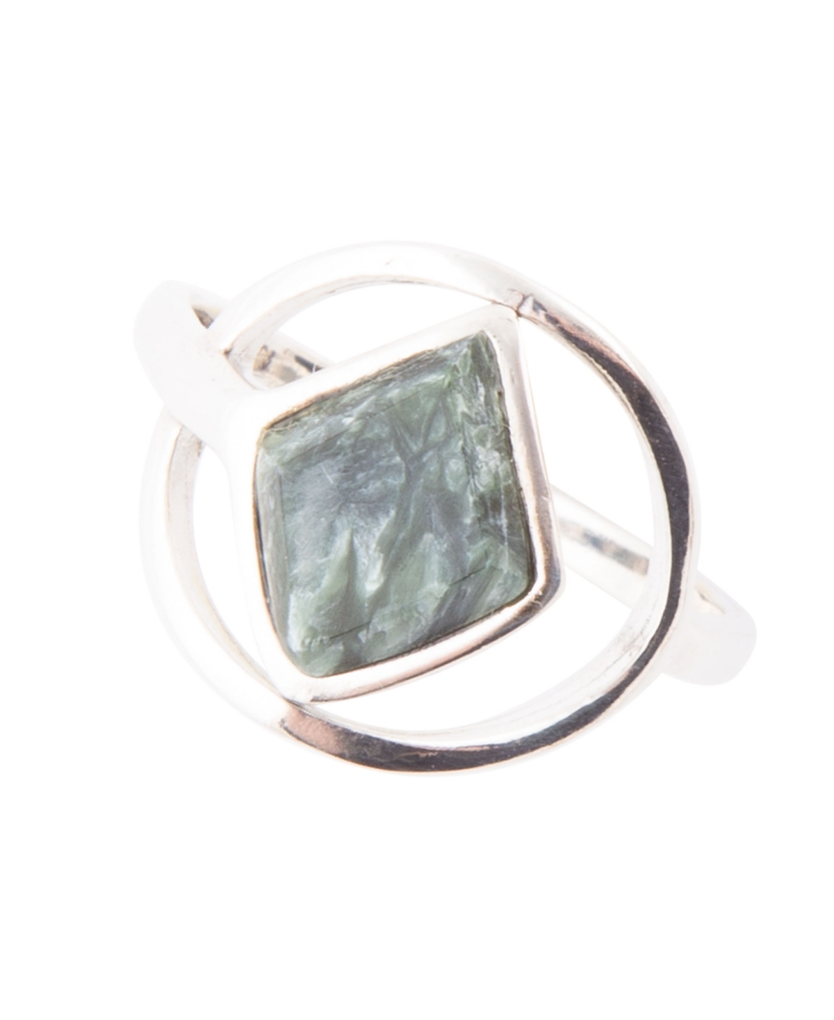 North Star Genuine Green Seraphinite Sterling Silver Diamond Ring - Genuine green seraphinite