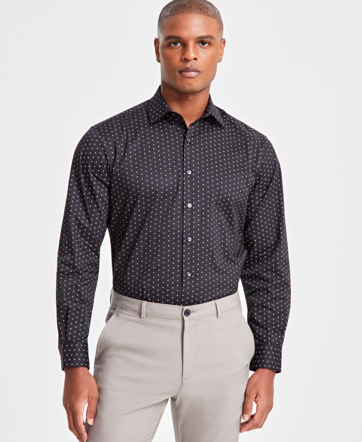 ALFANI MEN'S REGULAR-FIT PRINTED DRESS SHIRT, CREATED FOR MACY'S 