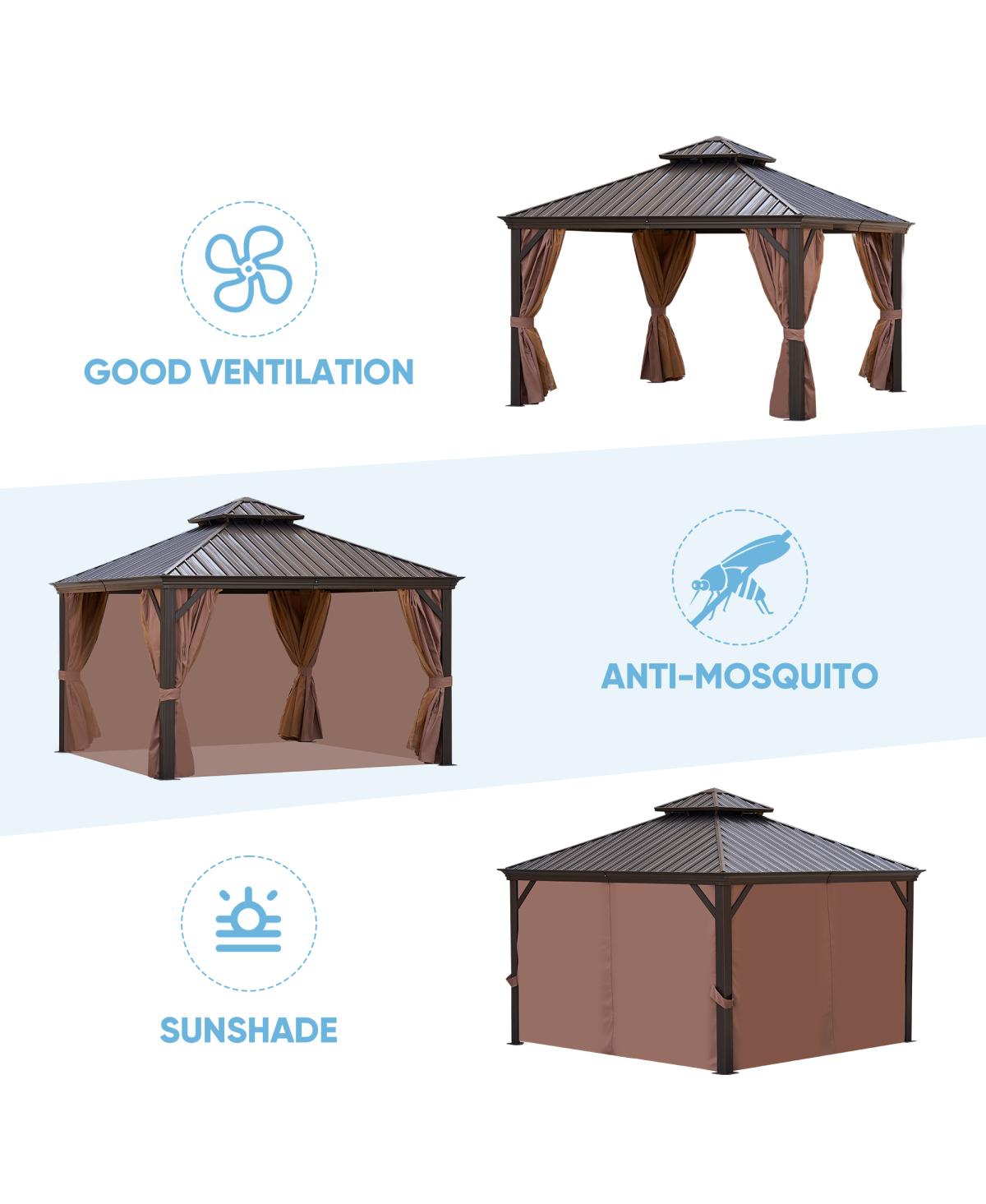 Streamdale Furniture 12x12FT Patic Gazebo, Alu Gazebo With Steel Canopy, Outdoor Permanent Hardtop Gazebo Canopy