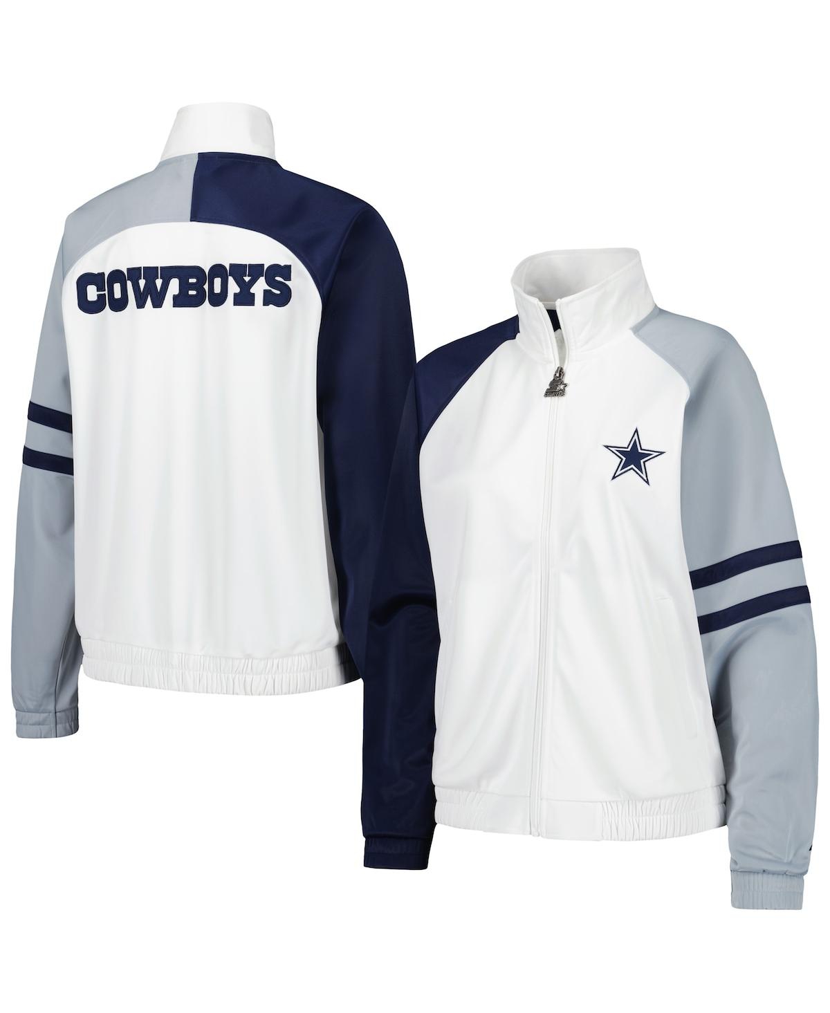 Starter Women's White Dallas Cowboys Curve Ball Raglan Full-zip Track Jacket In White Navy