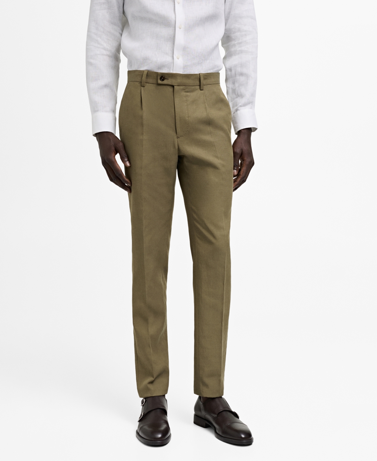 Men's Slim-Fit Pleated Suit Pants - Khaki